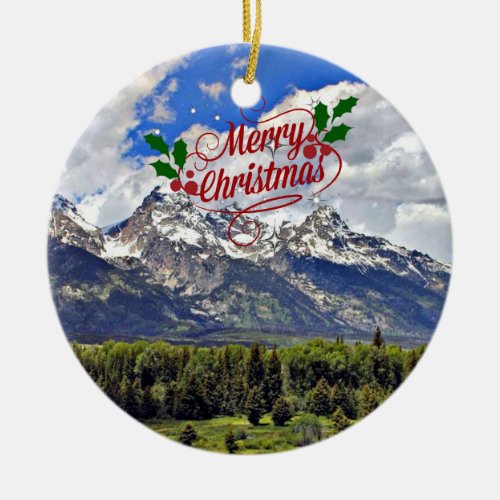 Grand Teton National Park Christmas Greetings Ceramic Ornament
