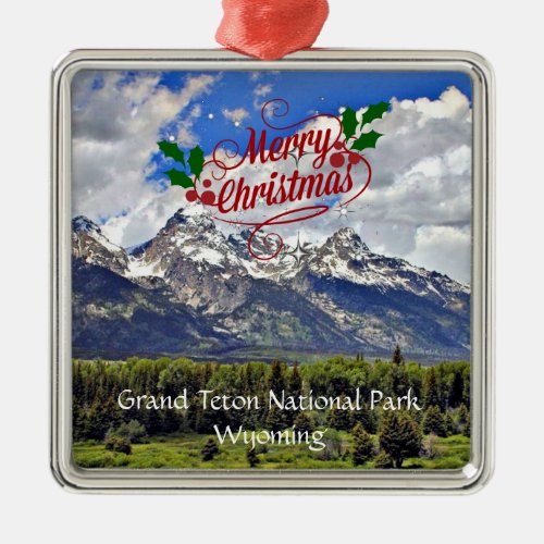 Grand Teton National Park Christmas Greetings Metal Ornament