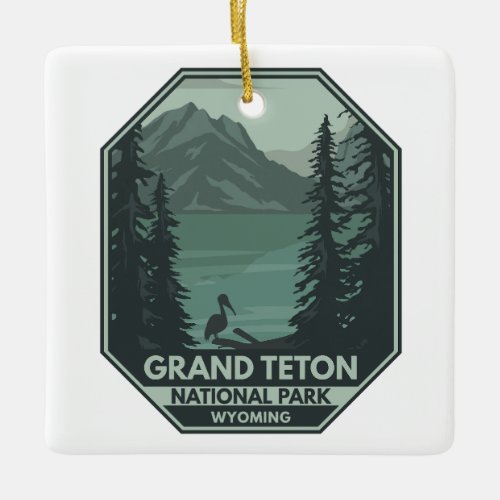 Grand Teton National Park Crane Vintage Ceramic Ornament