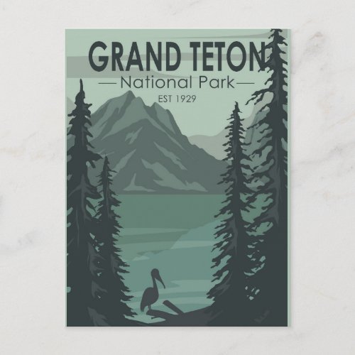 Grand Teton National Park Crane Vintage Postcard