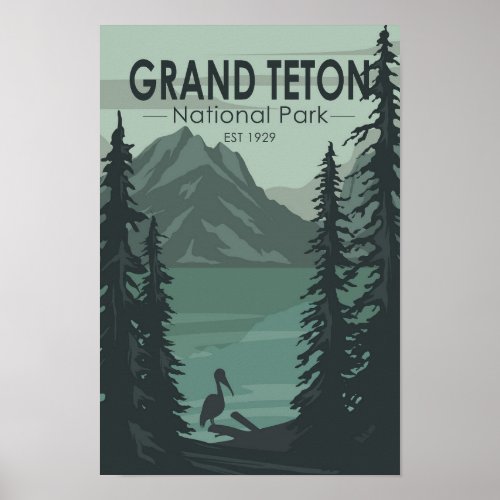 Grand Teton National Park Crane Vintage Poster