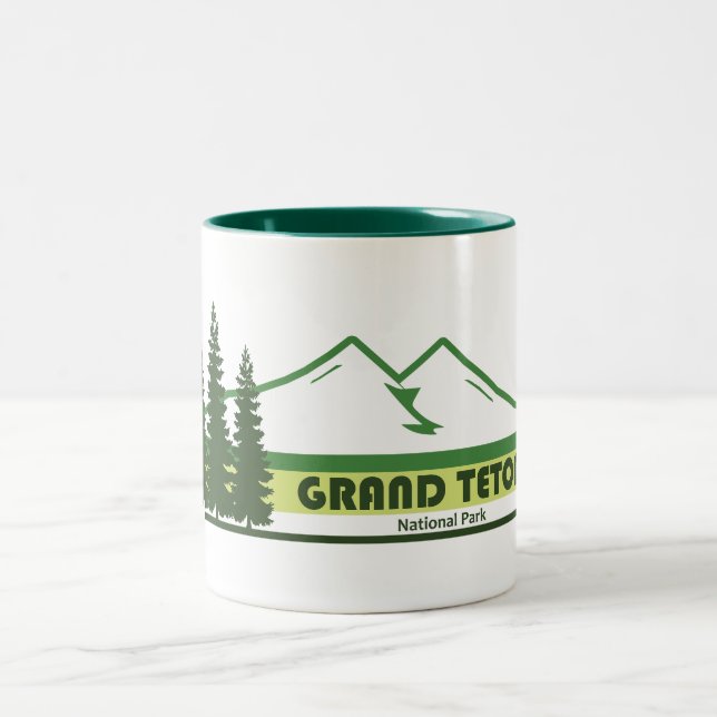 Grand Teton National Park Green Stripes Two-Tone Coffee Mug (Center)