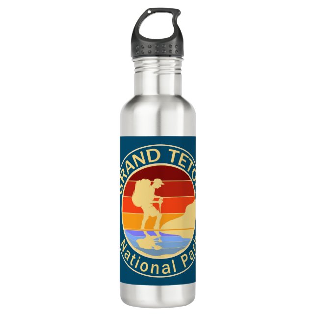 Grand Teton National Park Hiking Stainless Steel Water Bottle (Front)