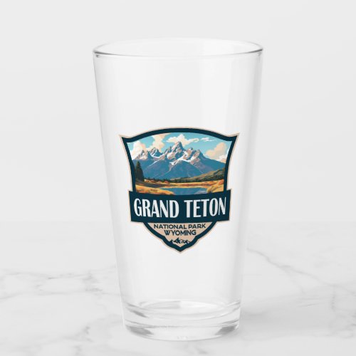 Grand Teton National Park Illustration Retro Glass