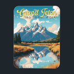 Grand Teton National Park Illustration Retro Magnet<br><div class="desc">Grand Teton vector artwork design. The park includes the major peaks of the Teton Range as well as most of the northern sections of the valley known as Jackson Hole.</div>