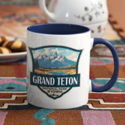 Grand Teton National Park Illustration Retro Mug