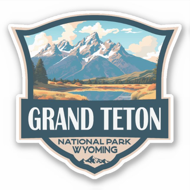 Grand Teton National Park Illustration Retro Sticker (Front)