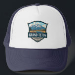 Grand Teton National Park Illustration Retro Trucker Hat<br><div class="desc">Grand Teton vector artwork design. The park includes the major peaks of the Teton Range as well as most of the northern sections of the valley known as Jackson Hole.</div>