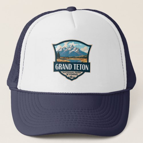 Grand Teton National Park Illustration Retro Trucker Hat