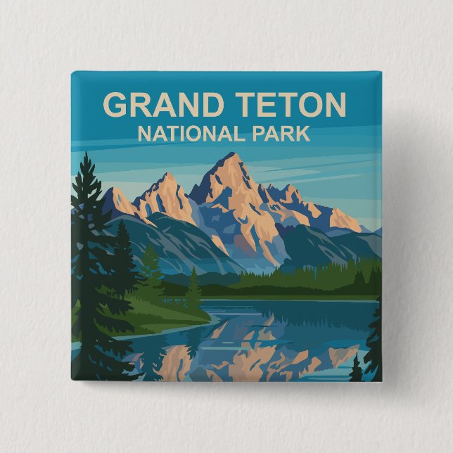 Grand Teton National Park Landscape Travel Art Button (Front)