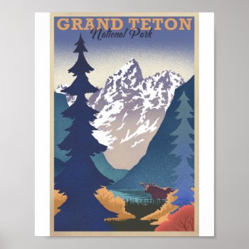 Grand Teton National Park Litho Artwork Poster by LanternPress at Zazzle