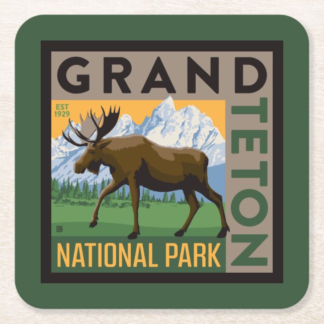 Grand Teton National Park Moose Square Paper Coaster (Front)