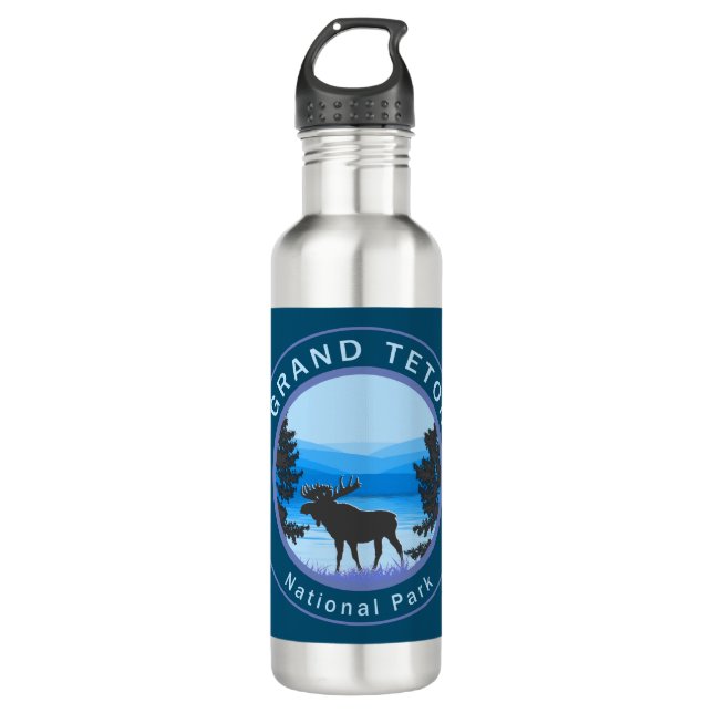 Grand Teton National Park Moose Stainless Steel Water Bottle (Front)