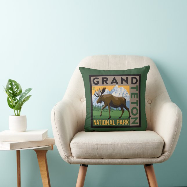 Grand Teton National Park Moose Throw Pillow (Chair)