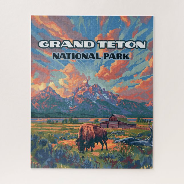 Grand Teton National Park Mountains Bison Wyoming Jigsaw Puzzle (Vertical)