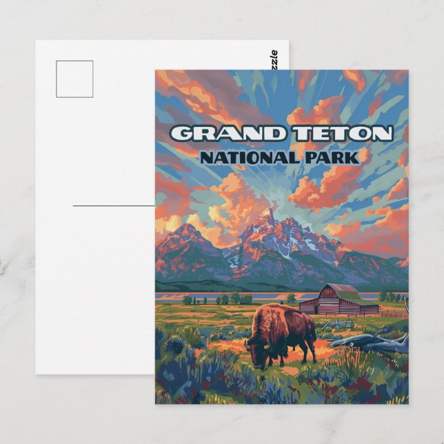 Grand Teton National Park Mountains Bison Wyoming Postcard (Front/Back)