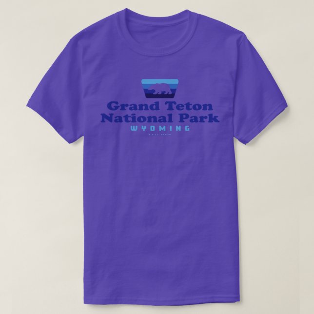 Grand Teton National Park Retro Badge Bear Blue T-Shirt (Design Front)