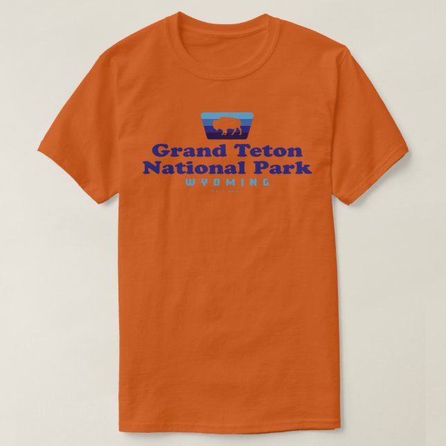 Grand Teton National Park Retro Badge Buffalo Blue T-Shirt (Design Front)