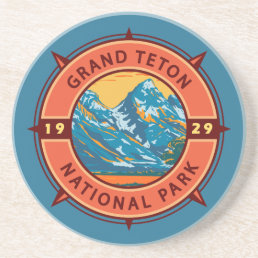Grand Teton National Park Retro Compass Emblem Coaster