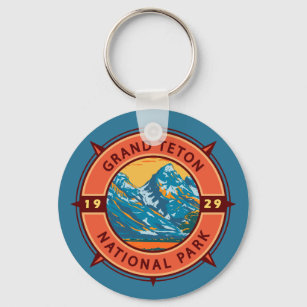 Grand Teton National Park Retro Compass Emblem Keychain