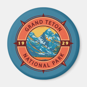 Grand Teton National Park Retro Compass Emblem Magnet