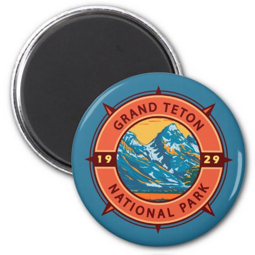 Grand Teton National Park Retro Compass Emblem Magnet