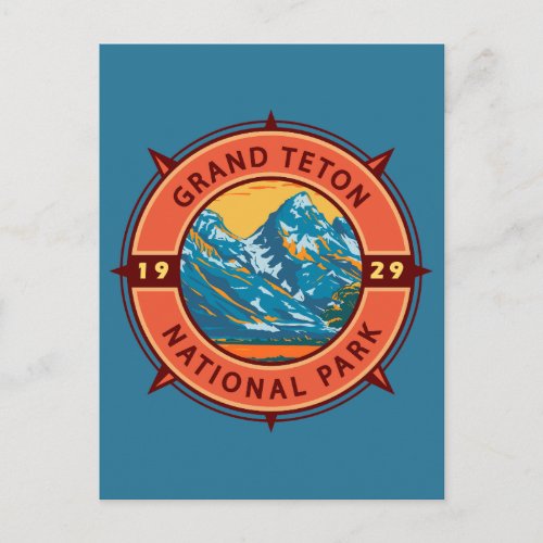 Grand Teton National Park Retro Compass Emblem Postcard
