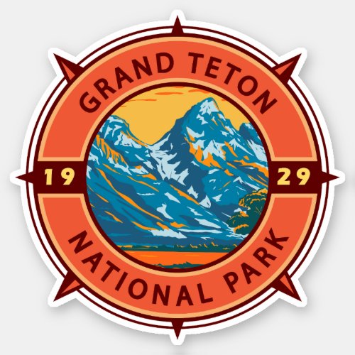 Grand Teton National Park Retro Compass Emblem Sticker