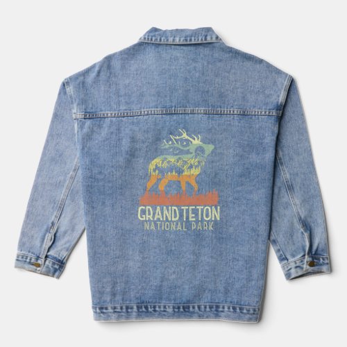 Grand Teton National Park Retro Mountain Vintage E Denim Jacket