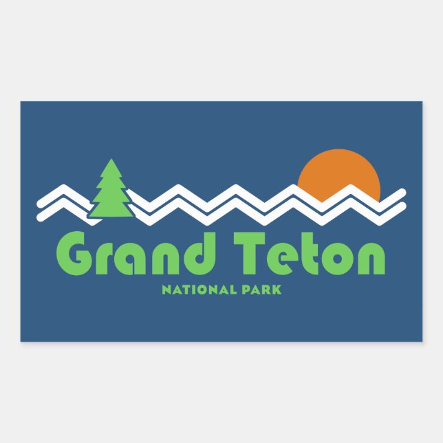 Grand Teton National Park Retro Rectangular Sticker (Front)