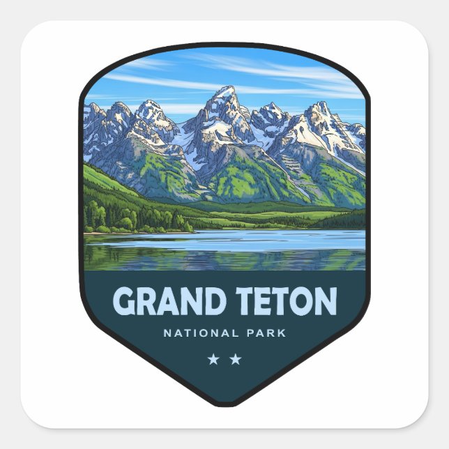 Grand Teton National Park Shield Square Sticker (Front)