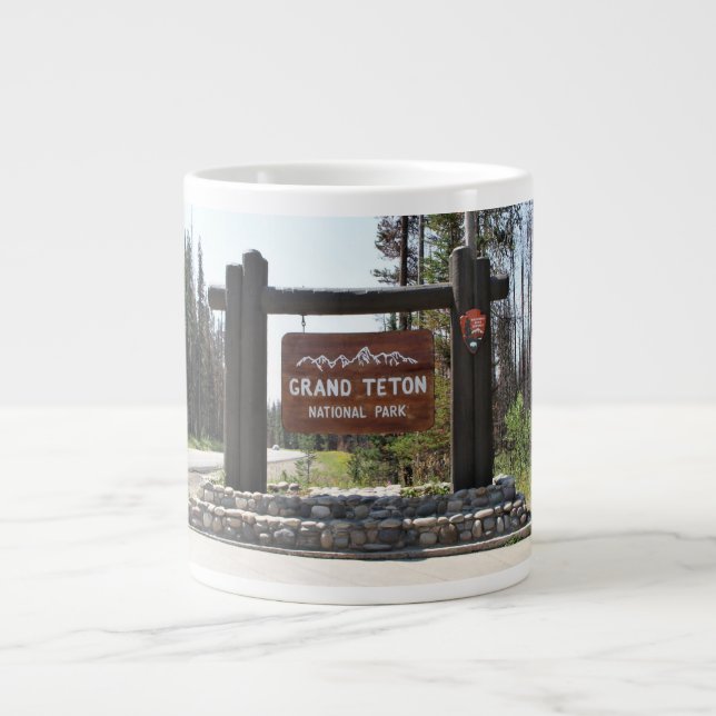 Grand Teton National Park, US National Park, Sign Giant Coffee Mug (Front)