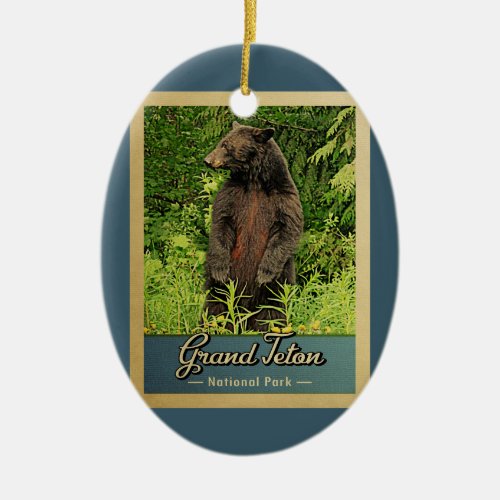 Grand Teton National Park Vintage Bear Ceramic Ornament