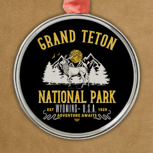 Grand Teton National Park Vintage Landscape Metal Ornament