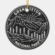 Grand Teton National Park Vintage Monoline  Ceramic Ornament