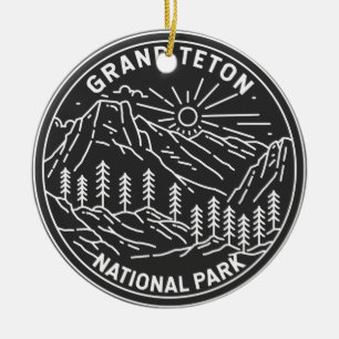 Grand Teton National Park Vintage Monoline Ceramic Ornament