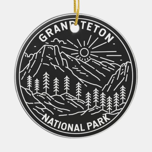 Grand Teton National Park Vintage Monoline  Ceramic Ornament