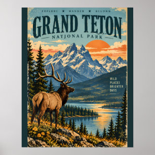 Grand Teton National Park Vintage Travel Poster wi