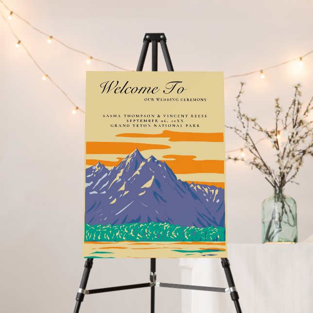 Grand Teton National Park Wedding Retro Foam Board (In Situ (Stand))