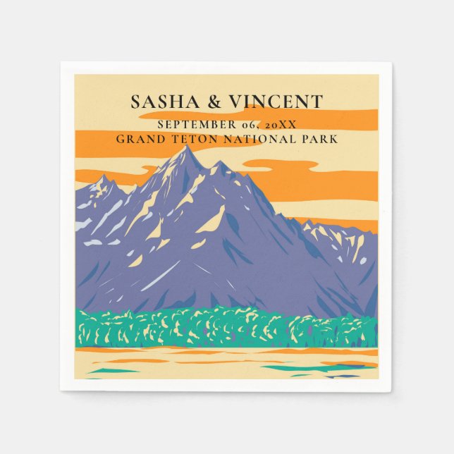 Grand Teton National Park Wedding Retro Napkins (Front)