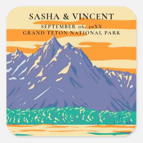 Grand Teton National Park Wedding Retro Square Sticker