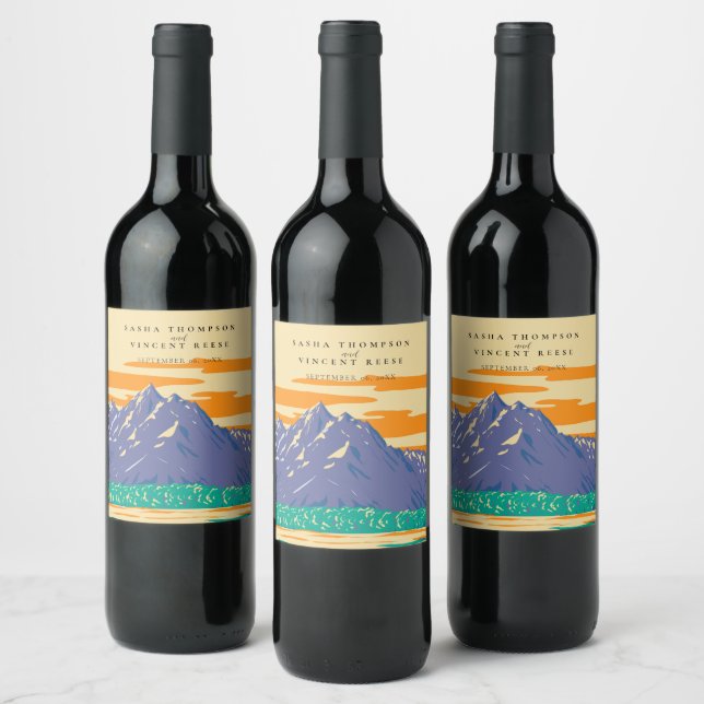 Grand Teton National Park Wedding Retro Wine Label (Bottles)
