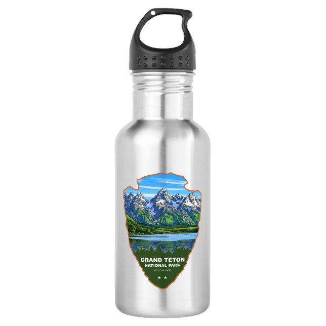 Grand Teton National Park Wyoming Arrowhead Stainless Steel Water Bottle (Front)