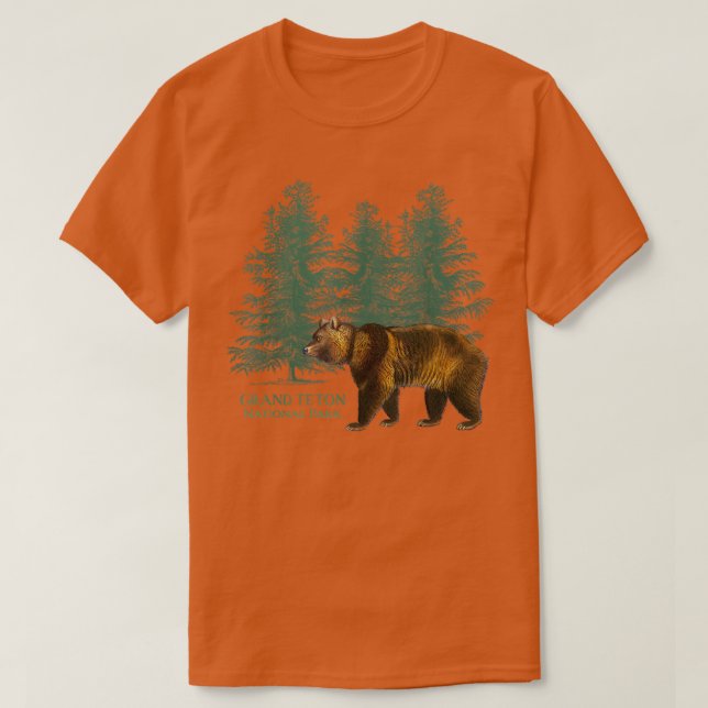 Grand Teton National Park Wyoming Bear Trees Retro T-Shirt (Design Front)