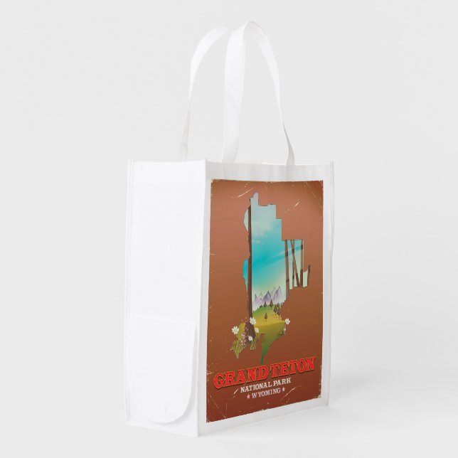 Grand Teton National Park Wyoming Map Grocery Bag (Front Side)