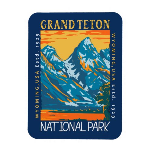 Grand Teton National Park Wyoming Retro Distressed Magnet