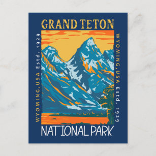 Grand Teton National Park Wyoming Retro Distressed Postcard