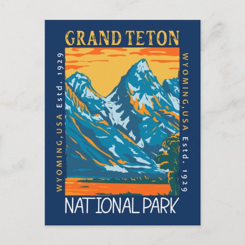 Grand Teton National Park Wyoming Retro Distressed Postcard