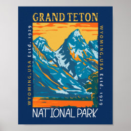Grand Teton National Park Wyoming Retro Distressed Poster