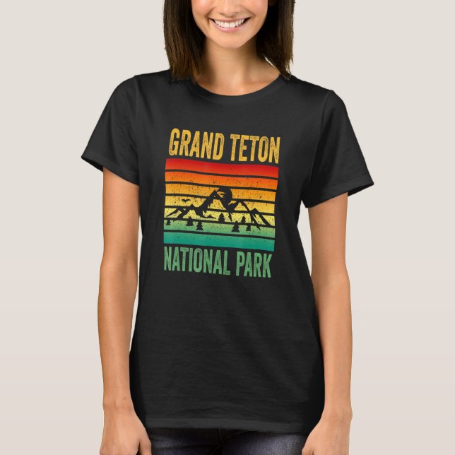 Grand Teton National Park Wyoming Retro Sunset Sou T-Shirt (Front)